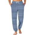 thumbnail image 3 of Men's Traditional Plaid Pajama Pants with Pockets & Drawstring - Cuffed Jogger Sleep Bottoms for Men, Elastic Waist Soft Lightweight Lounge Homewear Dark Blue L, 3 of 7