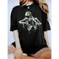 thumbnail image 1 of Women's Skeleton Ripping Rib Cage Graphic Print T-Shirt Black Casual Round Neck Short Sleeve Tee Slight Stretch Machine-Washable Activewear Ladies T Shirts, Edgy Fashion Top, Stretchy Material Shirt, 1 of 7