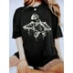 thumbnail image 1 of Women's Skeleton Ripping Rib Cage Graphic Print T-Shirt Black Casual Round Neck Short Sleeve Tee Slight Stretch Machine-Washable Activewear Ladies T Shirts, Edgy Fashion Top, Stretchy Material Shirt, 1 of 7