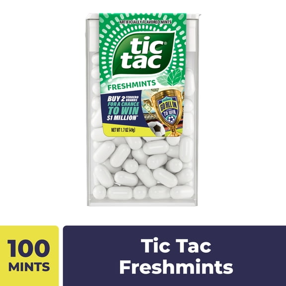 Tic Tac Freshmints, On-the-Go Breath Mints, Pocket-Sized Mints, 100 pieces, 1.7 oz Single Pack