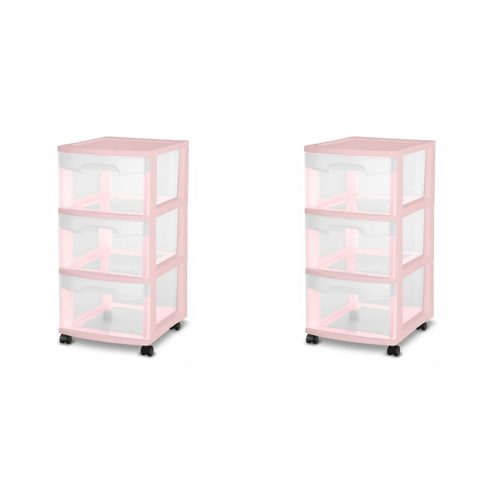 Sterilite Plastic 3 Drawer Cart Blush Pink Set of 2