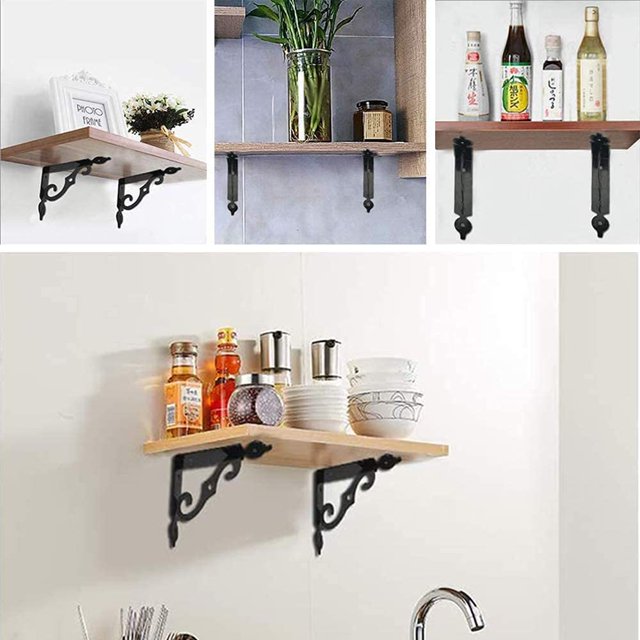 4 PCS Soportes de estante triangulares Soporte de estante negro Soporte de estante de pared de hierro Soportes de estante de servicio pesado Soporte de estante de pared, 140 * 110 mm LingWen 8390612321122