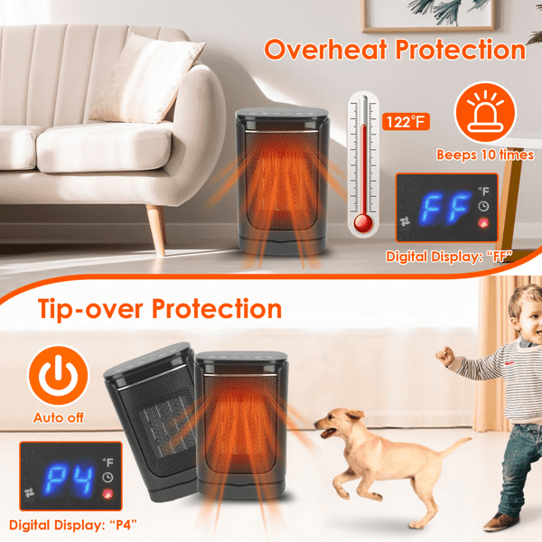 Portable Ceramic Space Heater, 1500W Electric Heater with 90°Oscillation,Remote Control, 12H Timer, Tip‑Over & Overheat Protection for Home Office Dorm