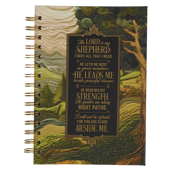 Christian Art Gifts Inspirational Journal, The Lord is My Shepherd Wide Ruled Notebook, Psalm 23 Bible Verse, Green Tapestry, 192 Lined Pages w/scripture, (8.4” x 6.4” x 1”)
