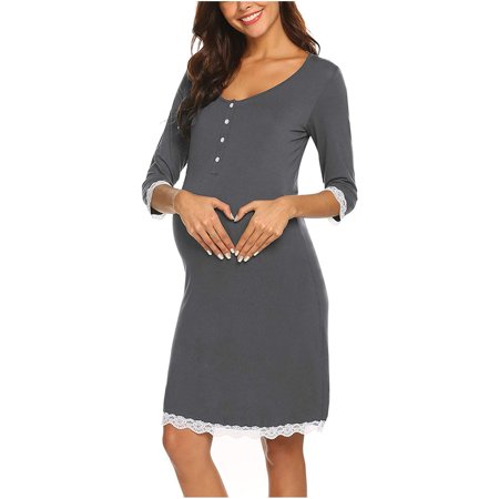 

gakvov Maternity Dress For Photoshoot Savings Clearance Items!Fashion Solid Buttons Short Sleeve Breast-Feeding Pregnant Woman Maternity Dress