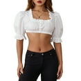 thumbnail image 2 of Gupgi Femmes T-Shirts à Volants Été Manches Courtes Tops Blancs, 2 of 9