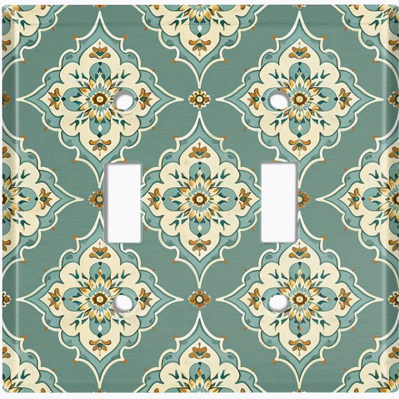 Metal Light Switch Wall Plate Outlet Cover (Printed Image of Moroccan Floral Pattern - Double Toggle)