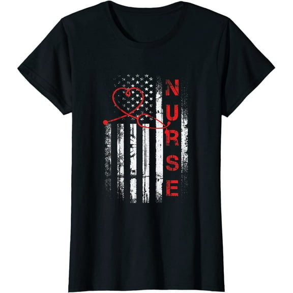Nurse Patriotic American USA Flag Registered Nurse T-Shirt Women Tops
