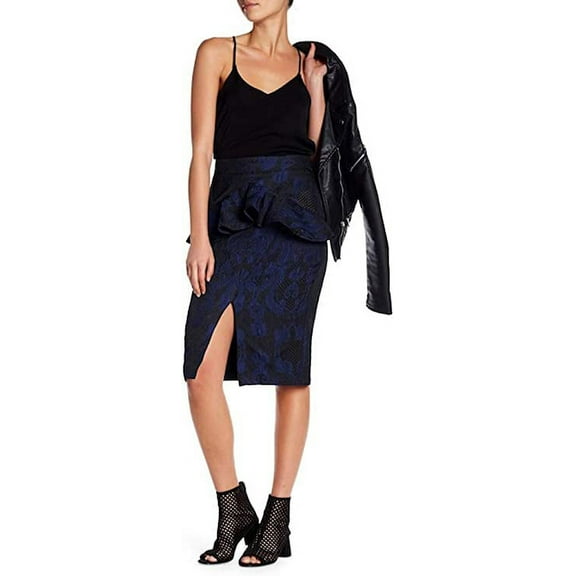 Kendall & Kylie Peplum Jacquard Pencil Skirt Black Multi - Medium