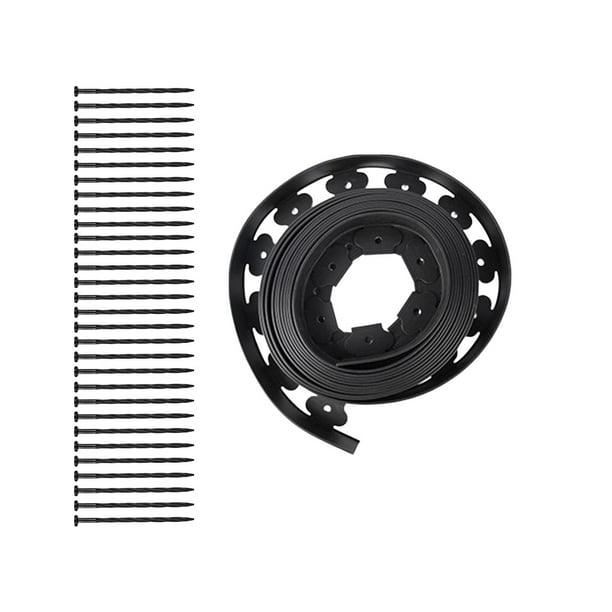 Borde de jardín, borde de jardín en espiral con estacas, paisajismo, borde de jardín 10 cm negro