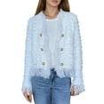 thumbnail image 3 of Shadoumai Womens Long Sleeve Open Front Cropped Fringe Trim Jacket Work Office Casual Blazer Fashion Fuzzy Coat Jacket, 3 of 6