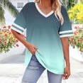 thumbnail image 4 of JSheng Womens T-Shirts Plus Size To 5XL Oversized Loose V-neck Short Sleeved Gradient Color Summer Casual T-shirt Z-Green XL, 4 of 5