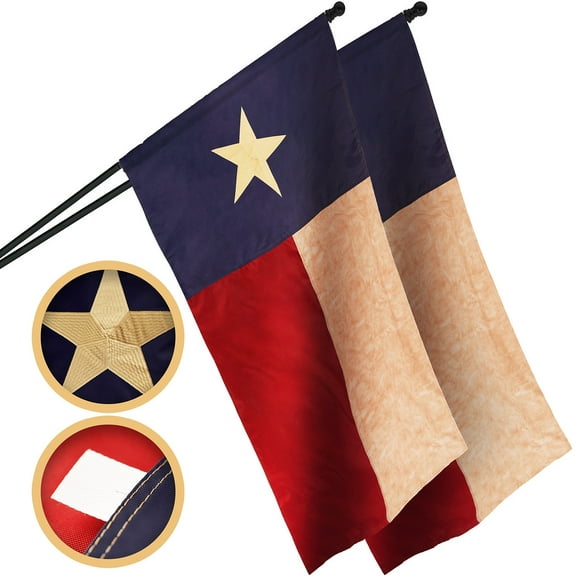 G128 2 Pack: Texas Tea-Stained TX State Flag | 1x1.5 Ft | ToughWeave Pro Series Pole Sleeve Embroidered 420D Polyester | Embroidered Design, Indoor/Outdoor, High Quality, NO Flagpole Included