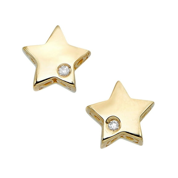 JewelStop 14K Yellow Gold Polished Finish .01ct Diamond Star Stud Celestial Earrings with Push Back Clasp
