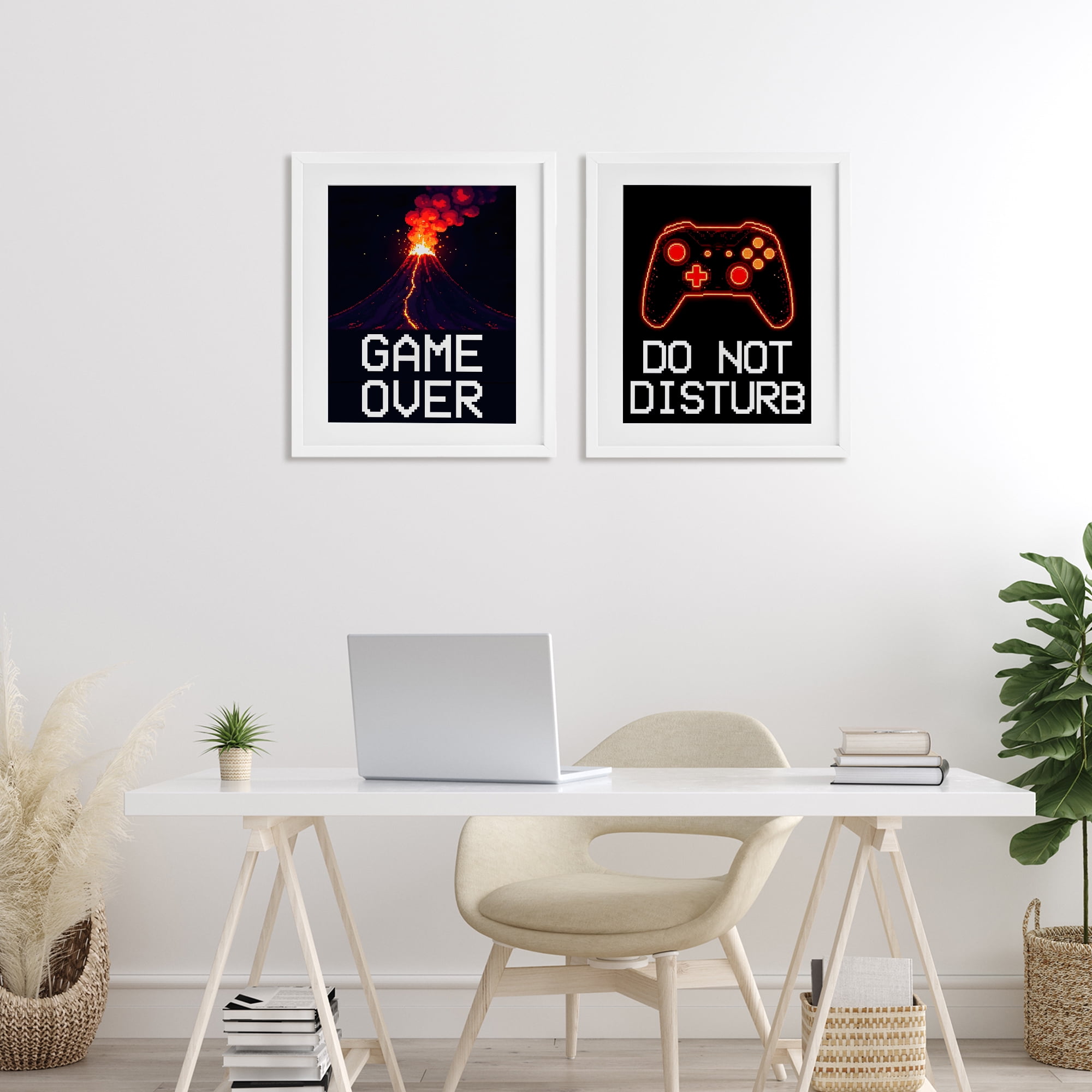 Pixel Game Sentiments 2 Piece White Framed Print Under Glass Set, design by Kim Allen