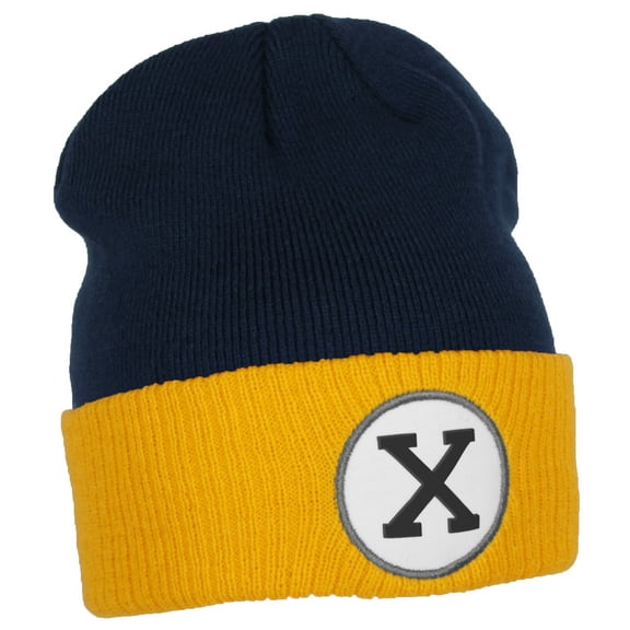 Daxton Custom A to Z Initial Letters Cuff Hat Beanie Warm Knit Skull Cap, Navy Gold Letter X
