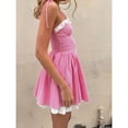 thumbnail image 4 of Pink Gingham Mini Cami Dress With White Ruffle Trim And Tie-Up Spaghetti Straps A-Line Style, 4 of 6