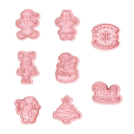 

8 Pack Plastic Cookie Moulds Christmas Cookies Cutters Biscuits Stampers Cutters