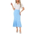thumbnail image 2 of Women's Lace Floral Skirts Ruffle Hem High Waist Cocktail Midi Skirt L Light Blue, 2 of 6