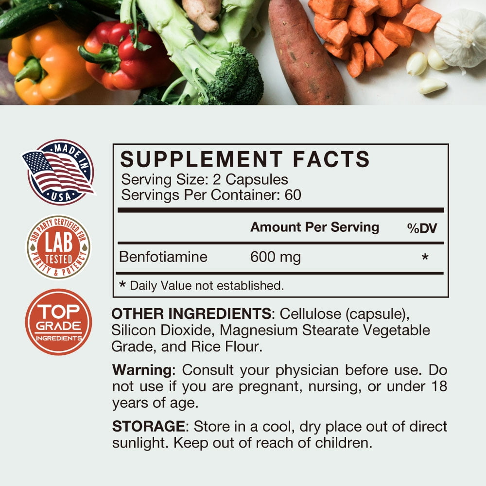VHC Vitamin B1 Benfotiamine Supplement 600mg Fat-Soluble Thiamine 120 Veggie Capsules