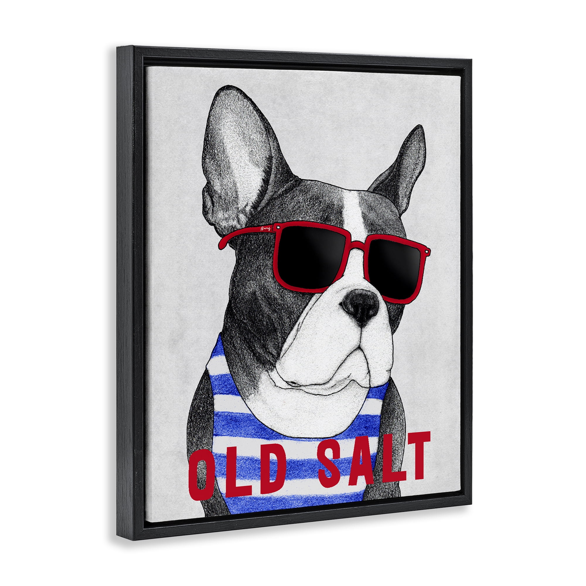 Stupell Industries Old Salt Summer Frenchie Black Framed Floater Canvas Wall Art, design by Barruff