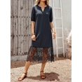 thumbnail image 6 of Womens Black Lace Hem Boho Casual Short Sleeve Midi Dress, 6 of 7