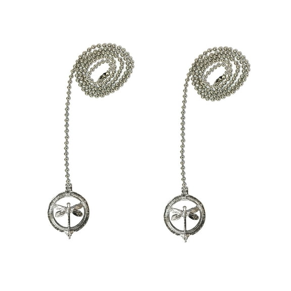 Royal Designs 24 Inch Adjustable Ceiling Fan Pull Chain Extension with Hovering Dragonfly Ornament, Chrome, Set of 2