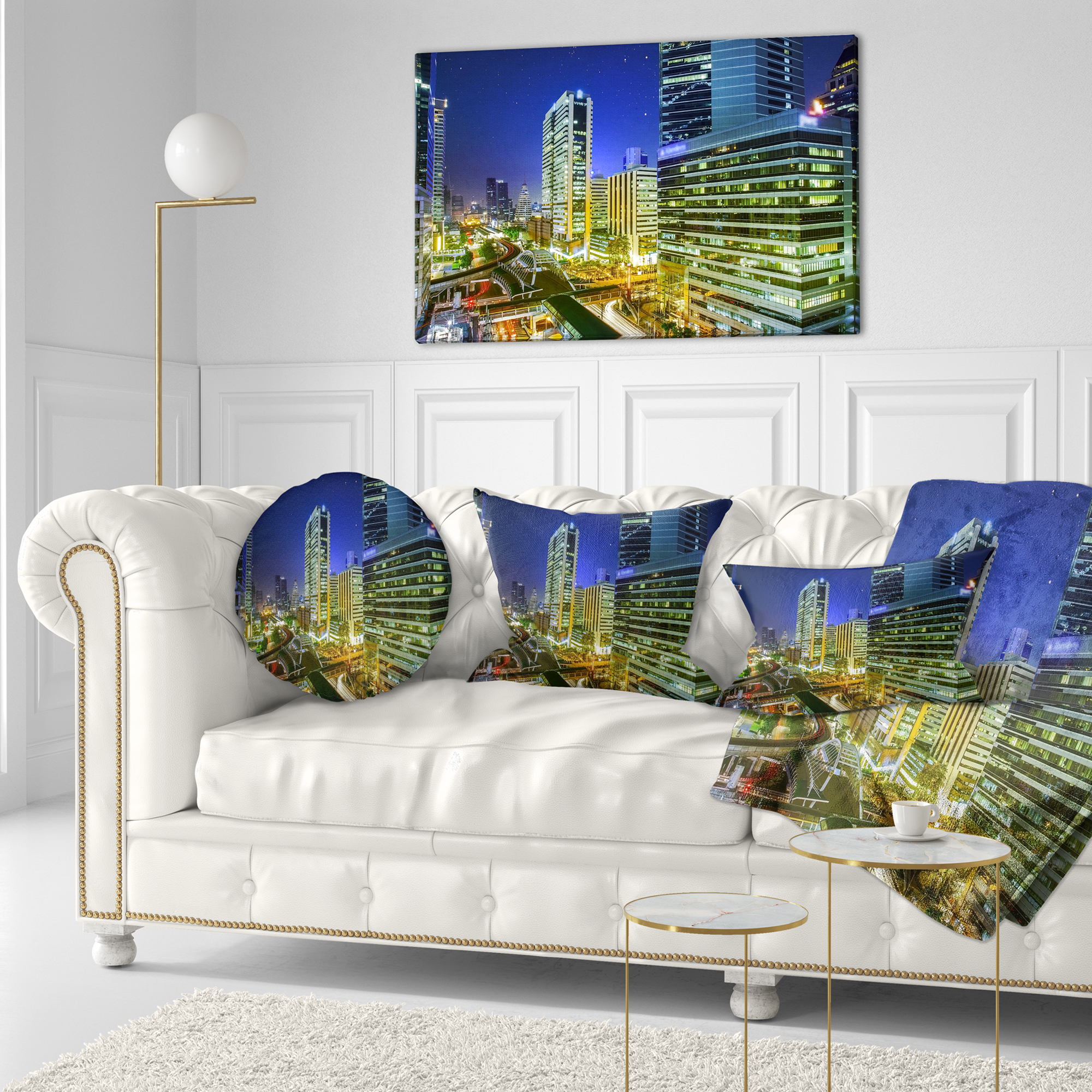 Designart Bangkok City Night View Cityscape - Photography Throw Pillow - 12x20