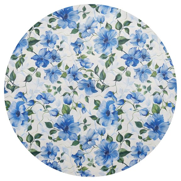Blue Flowers Round Placemats Set of 6 Woven Non-Slip Washable Heat Resistant Table Mats 15.4 Inch for Kitchen Dining Decor