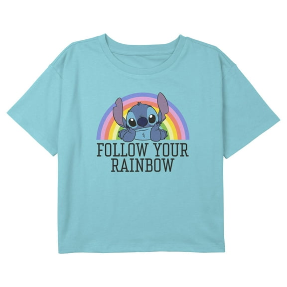 Girl's Lilo & Stitch Rainbow Stitch Graphic Cropped T-Shirt Blue X Small