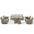thumbnail image 3 of PARKWELL 7 Piece Outdoor Patio Furniture Set with Fire Pit Table,All-Weather Conversation Set with 4-Inch Thick Cushions,4 Swivel Glider Chair,7-Seat Furniture Sets for Deck, Backyard,Gray/Beige, 3 of 13