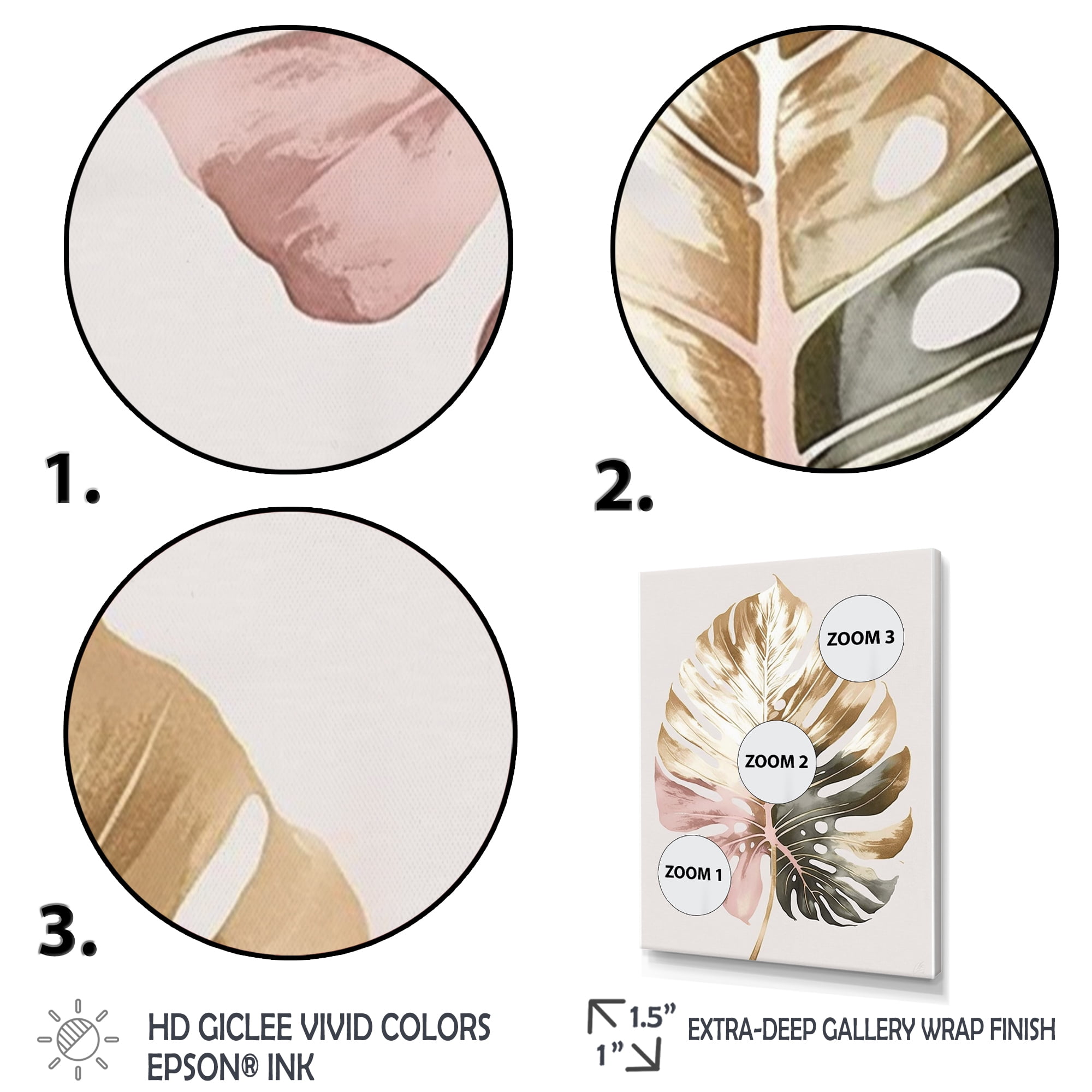 Designart Gold And White Philodendron Leaf II Canvas Wall Art