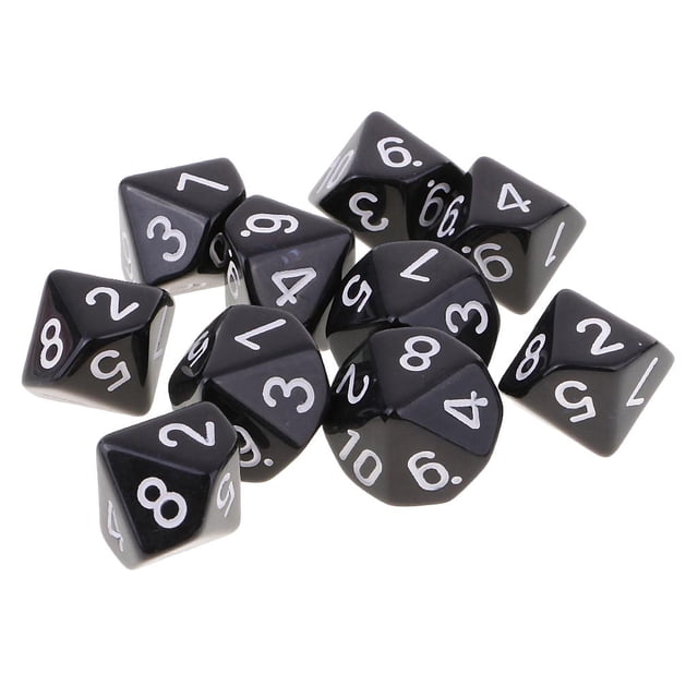 10 dados poliédricos D10 de 10 caras, juguetes divertidos para juegos de rol, regalo para amantes de la mesa. Negro