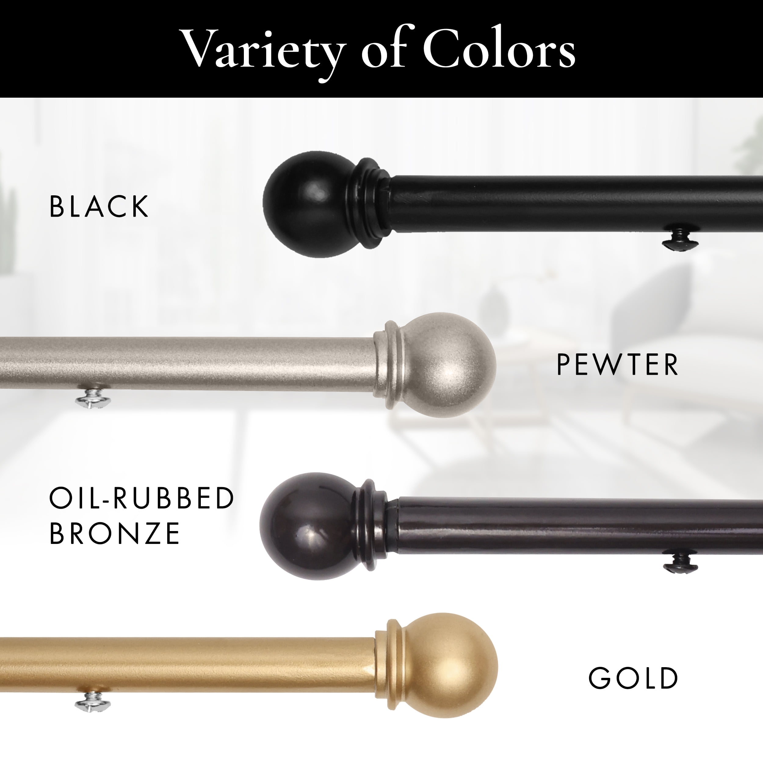 MERIVILLE 14"-24" Swing Arm Curtain Rod, 1/2" Diameter, Black, 2 Pieces