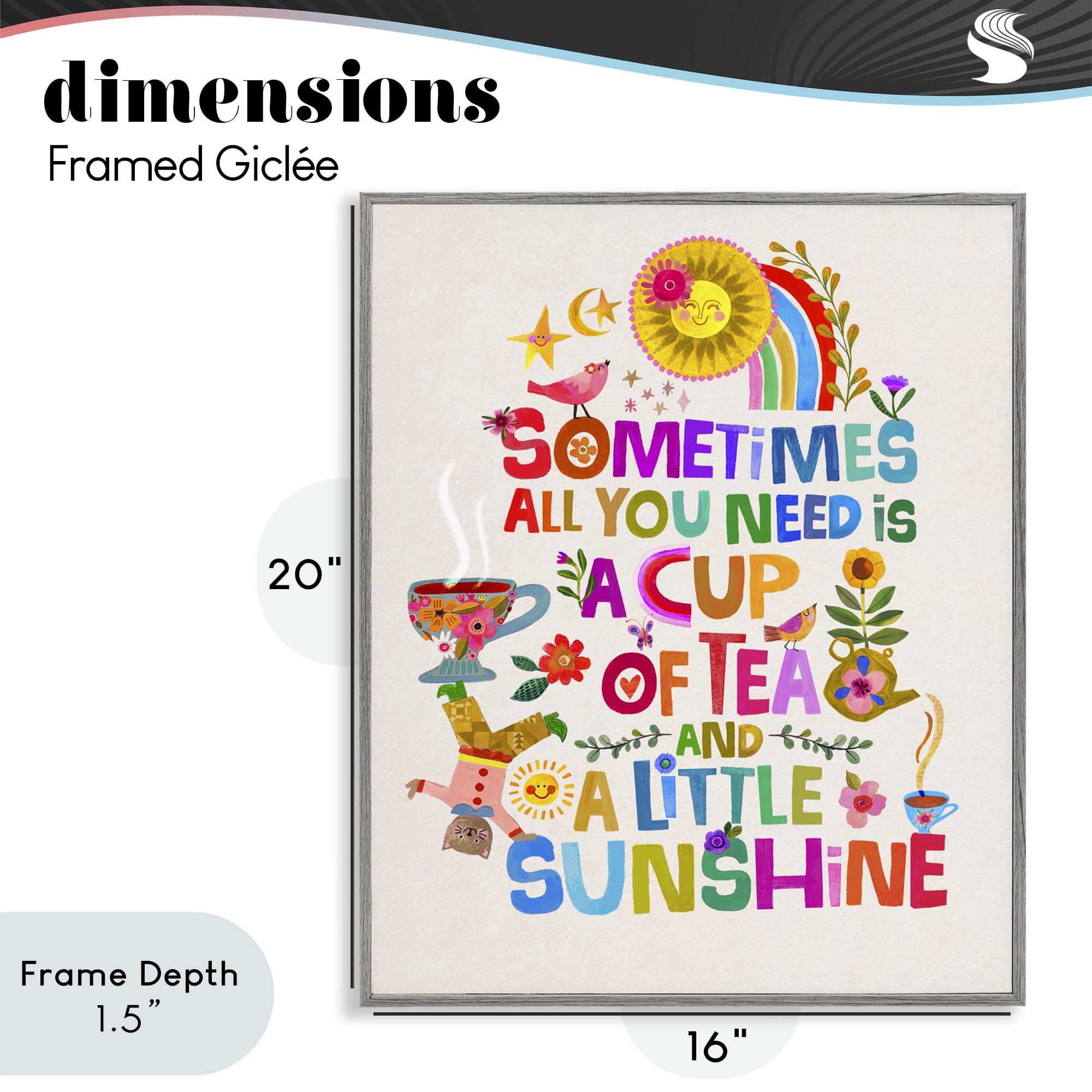 Stupell Industries Cup Of Tea & Sunshine Gray Framed Giclee Art, design by Katherine Herrell Studio