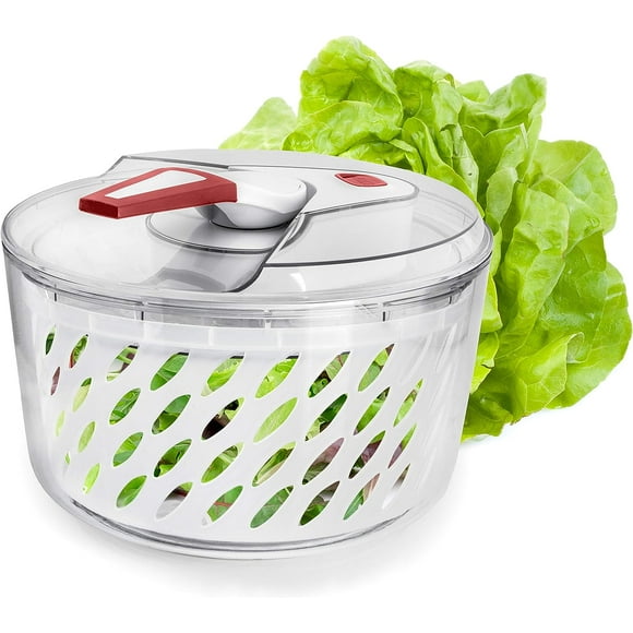 Valore Large Salad Spinner with Serving Bowl and Lid - Effortless Spinning - Lettuce Spinner, Fruit and Vegetable Washer Dryer - Easy to Clean Kitchen Essential, Red and White