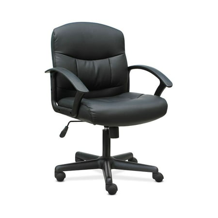 Sadie Mid-Back Task Chair- Fixed Armed Computer Chair for Office Desk, Black Leather