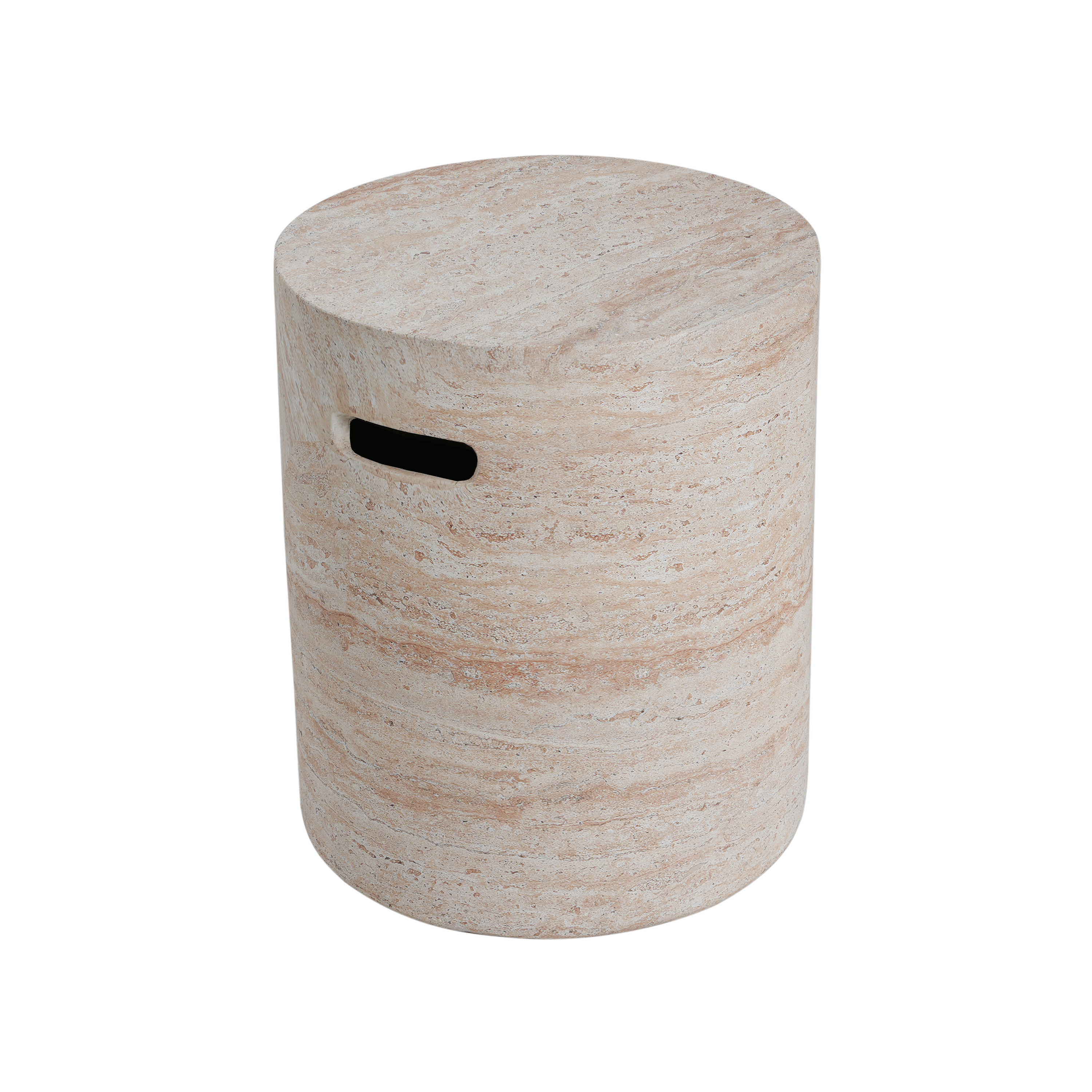Side Table, Outdoor Indoor Lightweight Concrete Table with Side Handles for Patio Garden, Travertine Finish