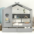 thumbnail image 3 of Harper & Bright Designs Full Size House Bed with Roof and Window, Wooden Daybed Frame with Shelves and 2 Drawers for Girls Boys, Gray, 3 of 12
