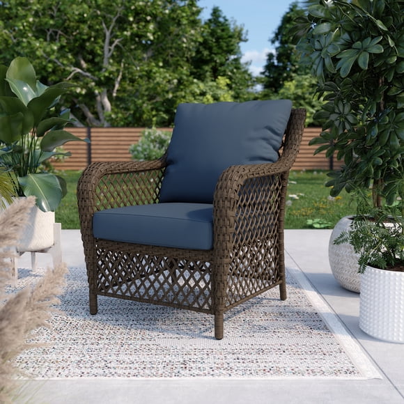 HOMETRENDS Belmont Steel Outdoor Club Chair with Cushions, Navy