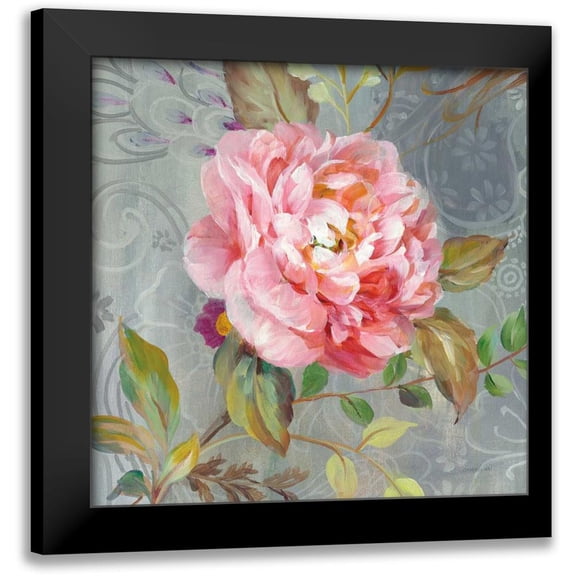 Nai, Danhui 12x12 Black Modern Framed Museum Art Print Titled - Peonies and Paisley II
