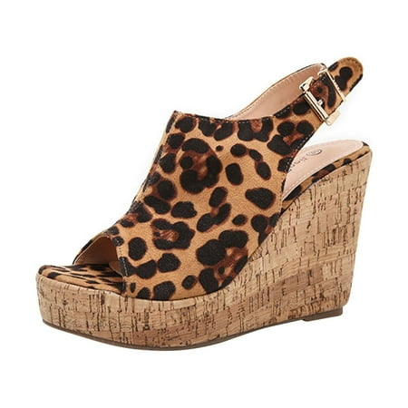 KBKYBUYZ Women Shoes Casual Peep Toe Wedges Super High Heels Buckle Strap Hot Leopard Sandals