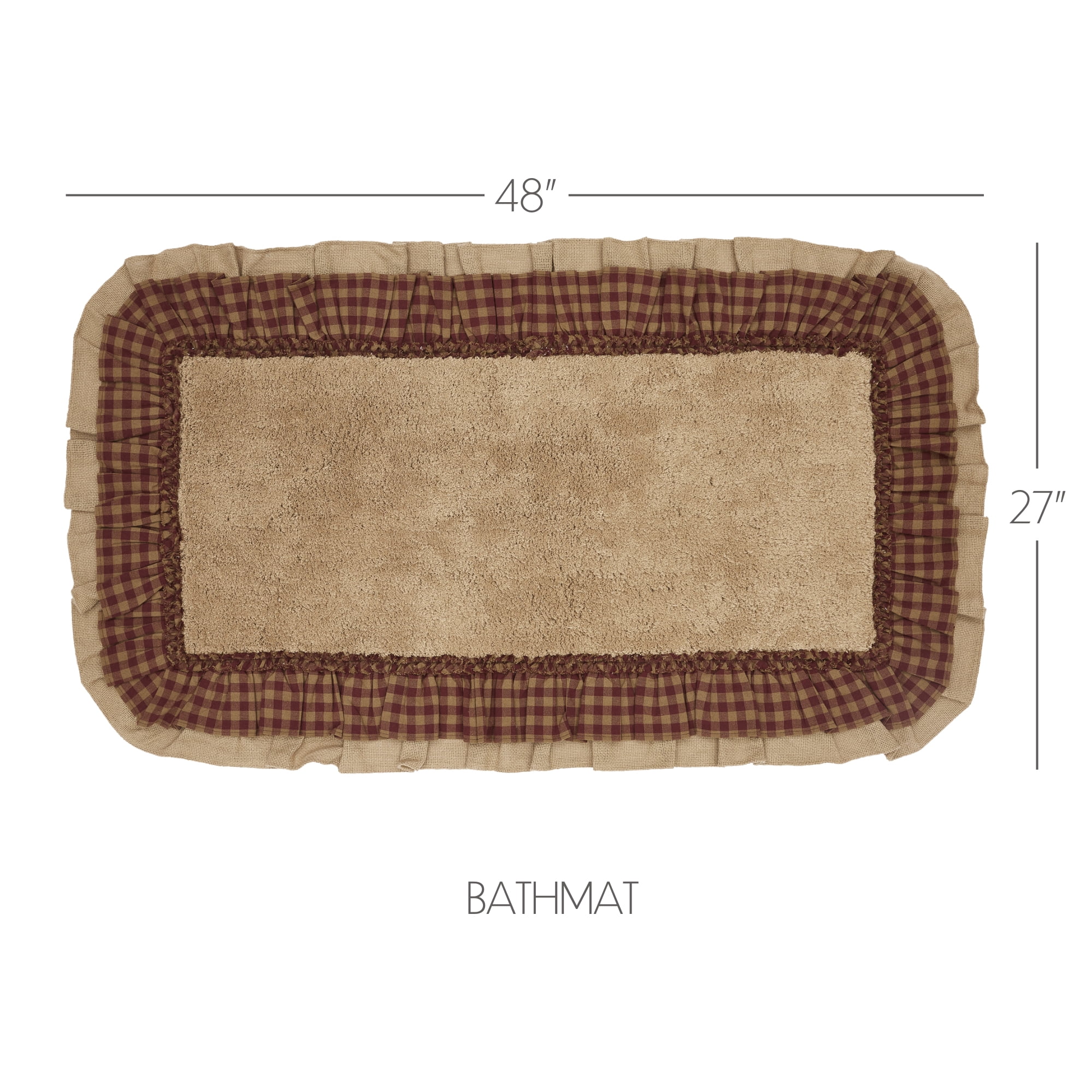 VHC Brands Burlap Check Bath Mat, Natural and Burgundy, 27x48
