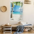 thumbnail image 2 of Turquoise Tapestry, Tropical Palm Trees on Island Ocean Beach Through White Wooden Windows, Wall Hanging for Bedroom Living Room Dorm Decor, 40W X 60L Inches, Blue Green and White, by Ambesonne, 2 of 5