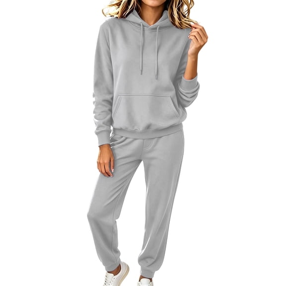 ShomPort Women's 2 Piece Hooded Lounge Set Long Sleeve Pockets Tops and Jogger Loose Running Workout Tracksuits
