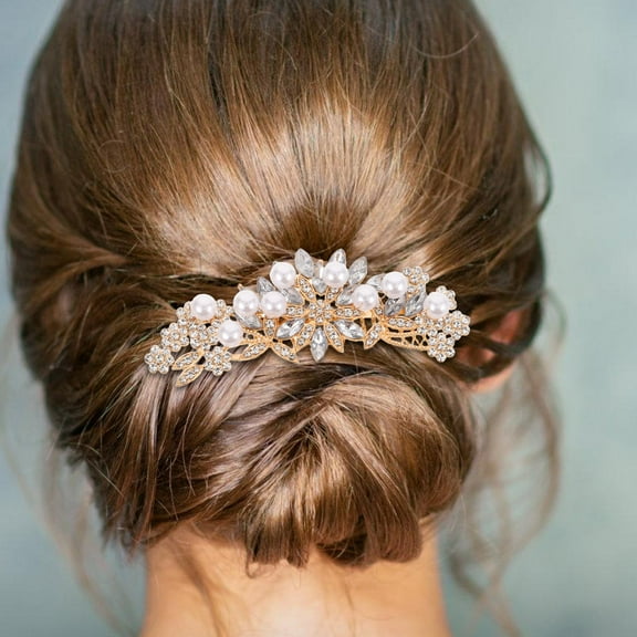 PAMINGONO 2Pcs Wedding Hair Jewelry with Metal Alloy Flower Comb for Brides and Bridesmaids