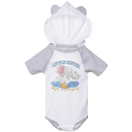 

Inktastic Little Sister Cute Elephants with Moon and Stars Gift Baby Girl Bodysuit