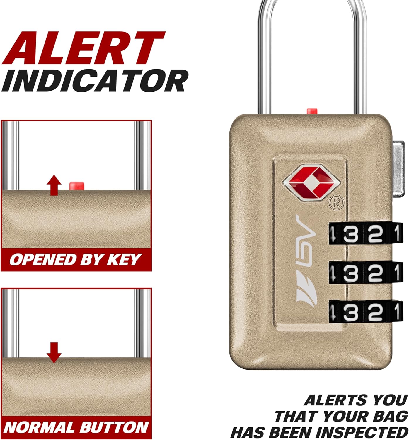 BV TSA Accepted 3-Digit Combination Travel Lock for Luggage, Gym Locker, Toolbox, Cabinets & More – Champagne Gold, 2 pack
