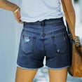 thumbnail image 4 of Women's High Rise Casual Summer Frayed Jean Shorts Distressed Hem Stretchy Ripped Destroyed Pockets Denim Shorts, 4 of 7