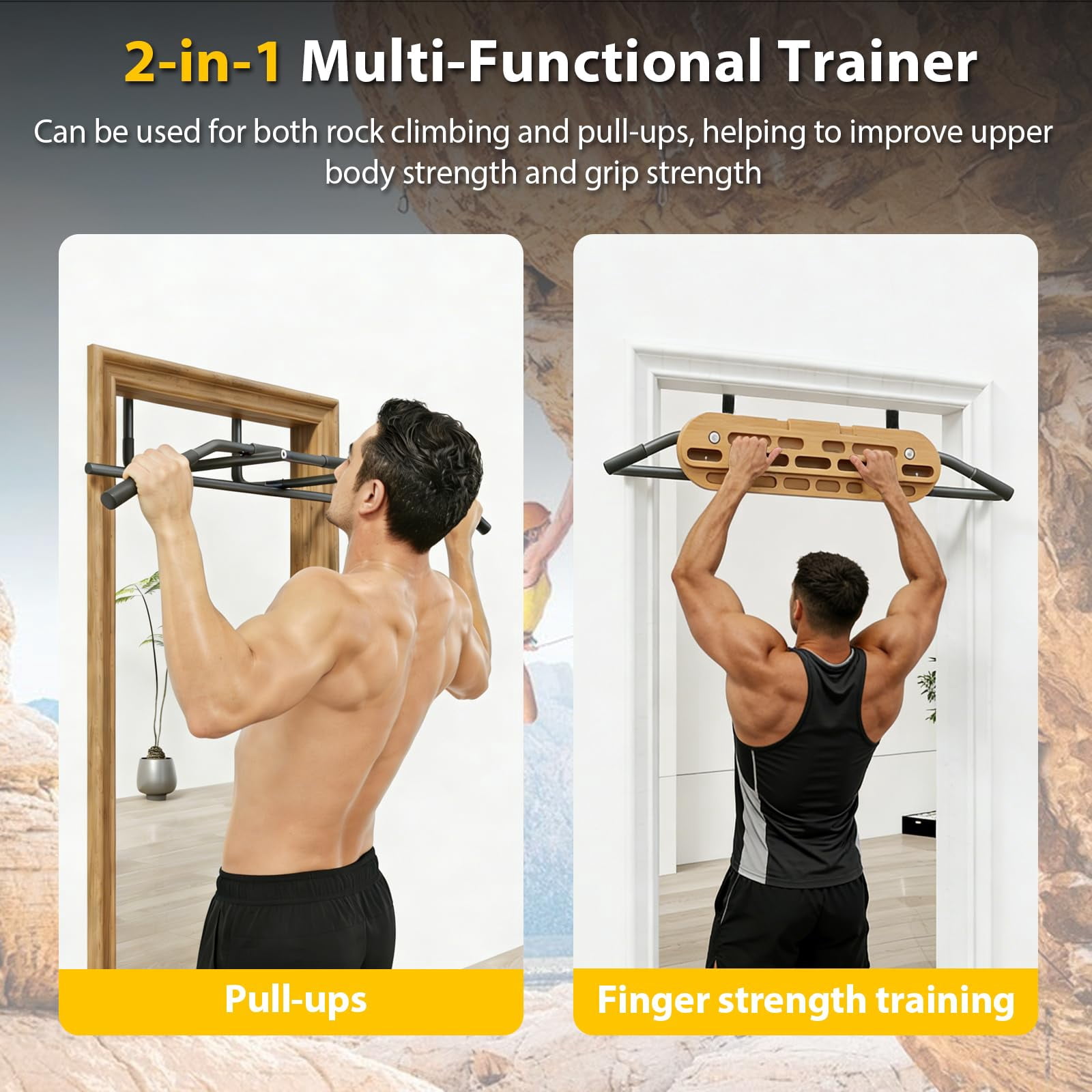 2 in 1 Hang Board Rock Climbing Hangboard with Door Way Pull Up Bar, Multifunctional